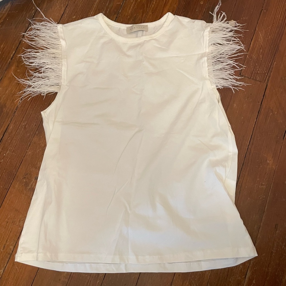 White Sleeveless Top with Fringe Details